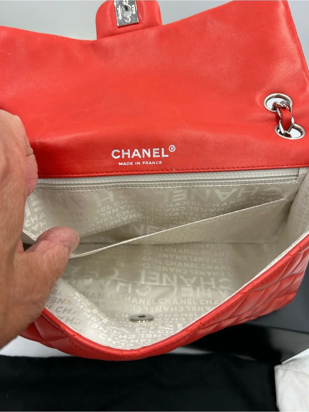 Women's Chanel MATELASSE lambskin shoulder Bag ladybug, and strawberry charms.